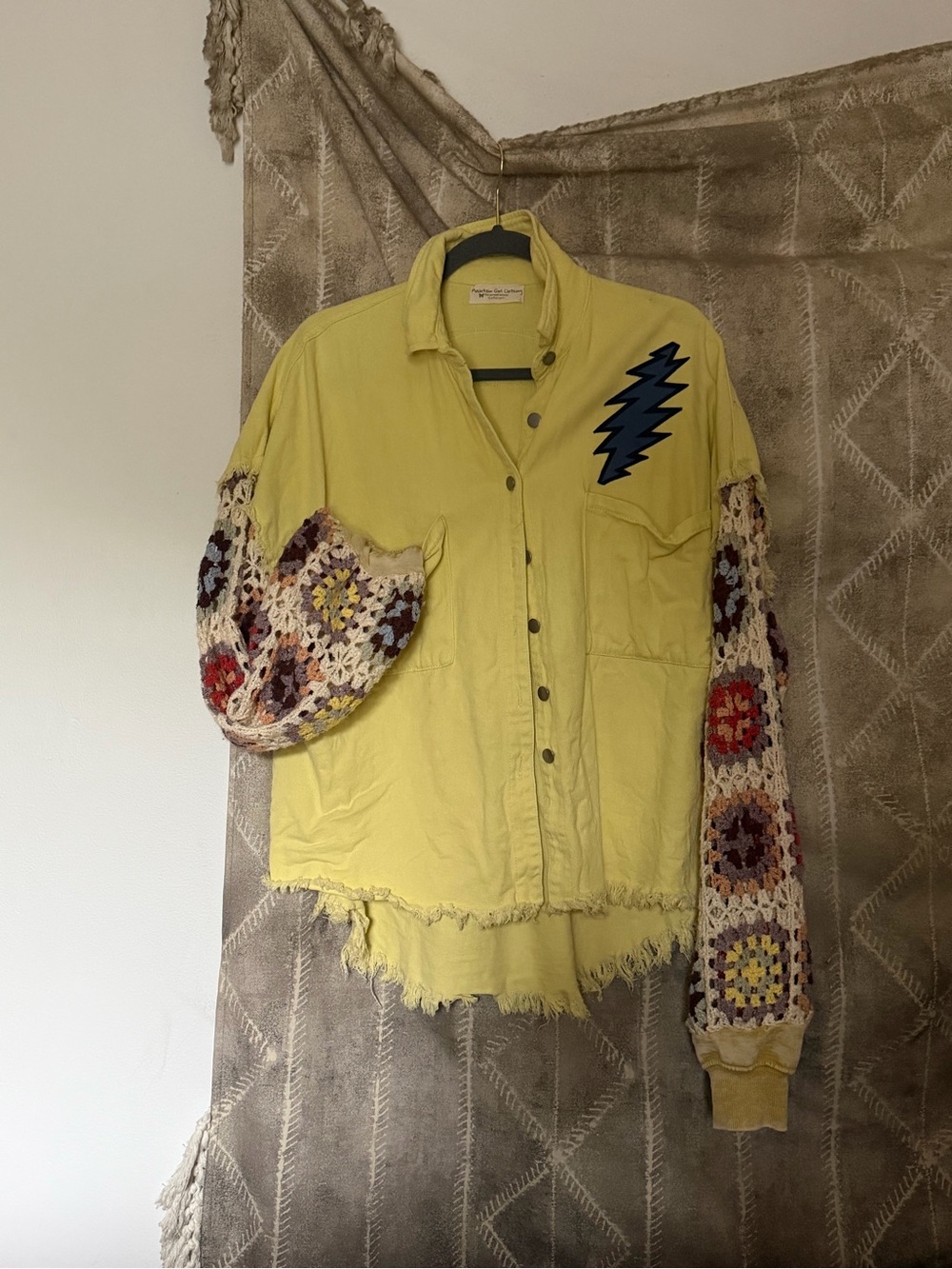 Grateful Dead Yellow Crochet-Sleeve Button-Front Jacket